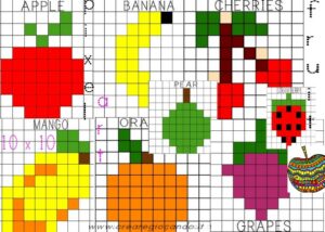 FRUIT LAB, 11 SHEETS, CODING-PIXEL ART 10x10 tabs