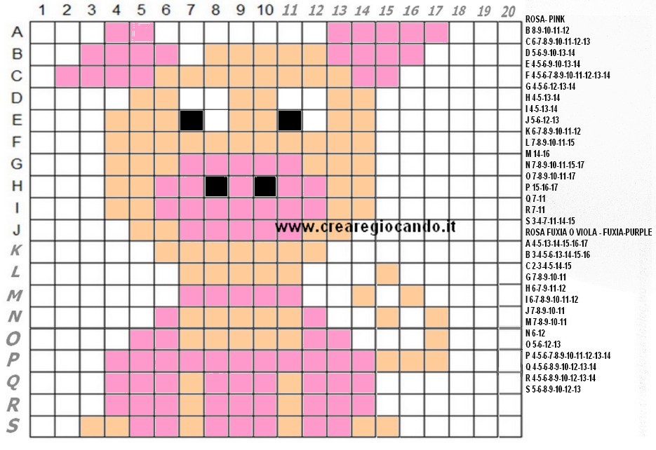 Immagine di una tabella in pixel di un maialino