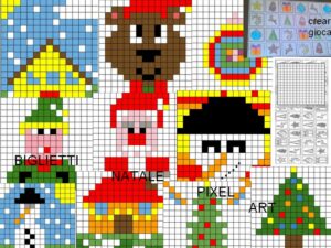 BIGLIETTINI NATALE da ritagliare, colorare, creare con i codici in PIXEL ART