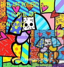 ROMERO BRITTO, TRUE LOVE, POSTER PIXEL ART DA CREARE CON CODICI, 20 GRIGLIE