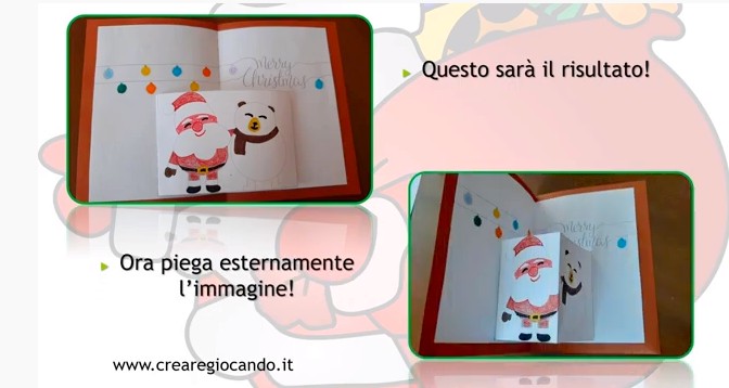 FOTO DEL VIDEO DI CREAREGIOCANDO SU COME FARE UN BIGLIETTINO 3D DI NATALE CON STAMPABILE GRATUITO