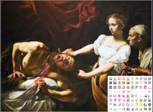 92. GIUDITTA E OLOFERNE, CARAVAGGIO 80 SCHEDE IN PIXEL ART. POSTER GIGANTE