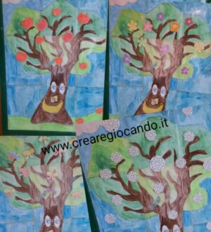 101. IL PUZZLE ALBERO DELLE STAGIONI con elementi (foglie, fiori, fiocchi, mele, fiocchi di neve)