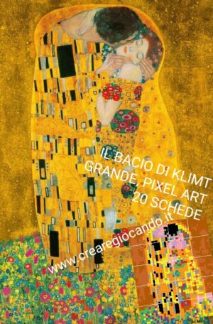 103. IL BACIO DI KLIMT IN PIXEL ART, 20 SCHEDE, CONTORNO E FIORELLINI